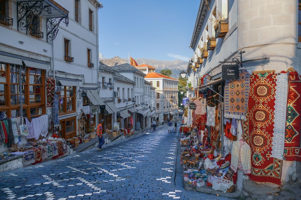Gjirokaster old bazaar stone street